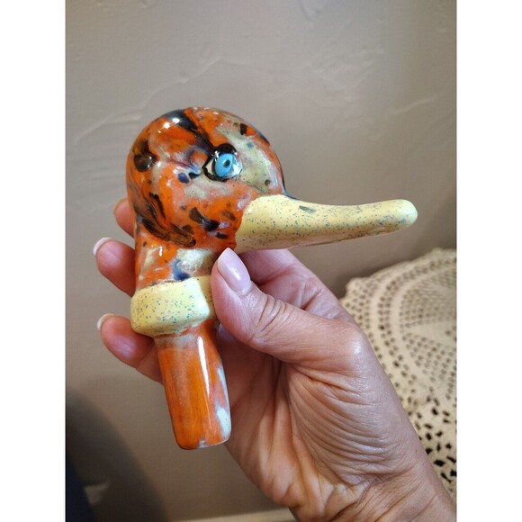 Handmade Speckled Duck Decanter Orange With Multicolor Spots Duck Collector - Picture 4 of 12